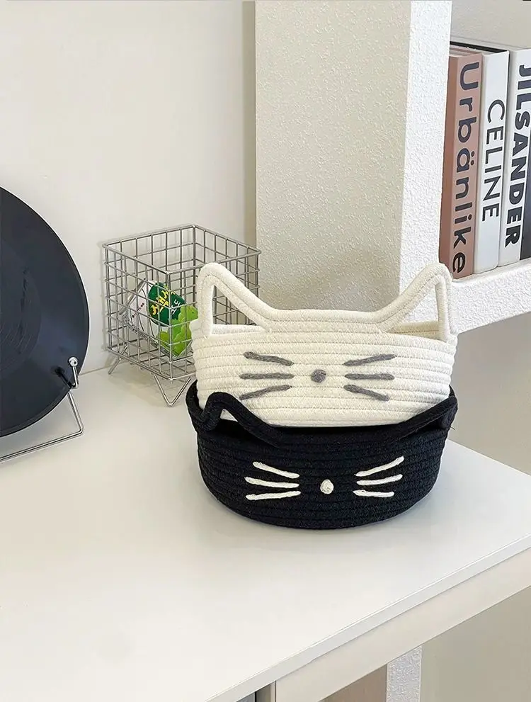 Convenient Woven Storage Basket Bedroom Kids Toy Sundries Desktop Organizer Box Space-Saving Laundry Small Items Decorative Bins