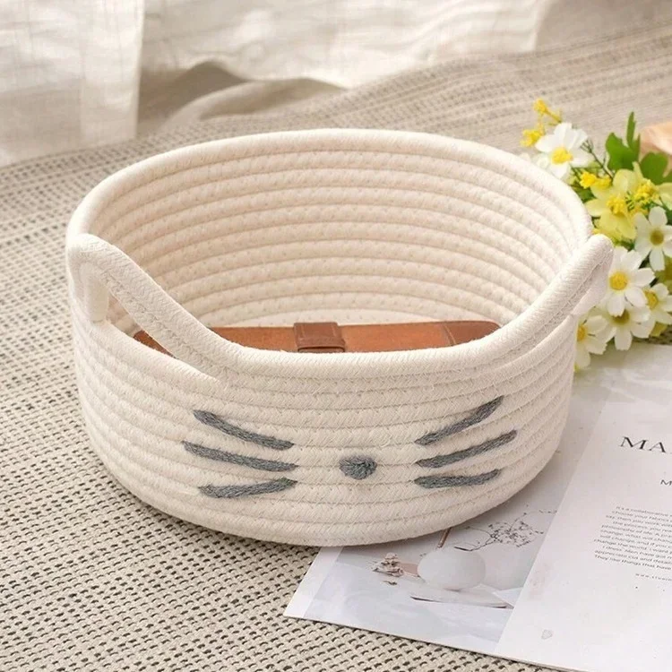 Convenient Woven Storage Basket Bedroom Kids Toy Sundries Desktop Organizer Box Space-Saving Laundry Small Items Decorative Bins