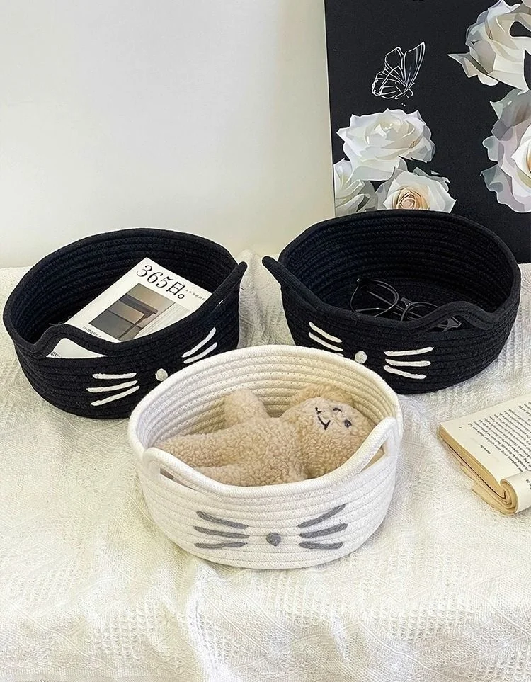 Convenient Woven Storage Basket Bedroom Kids Toy Sundries Desktop Organizer Box Space-Saving Laundry Small Items Decorative Bins