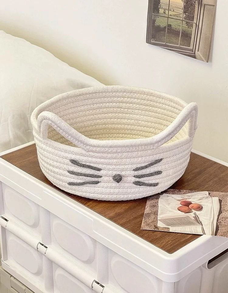 Convenient Woven Storage Basket Bedroom Kids Toy Sundries Desktop Organizer Box Space-Saving Laundry Small Items Decorative Bins