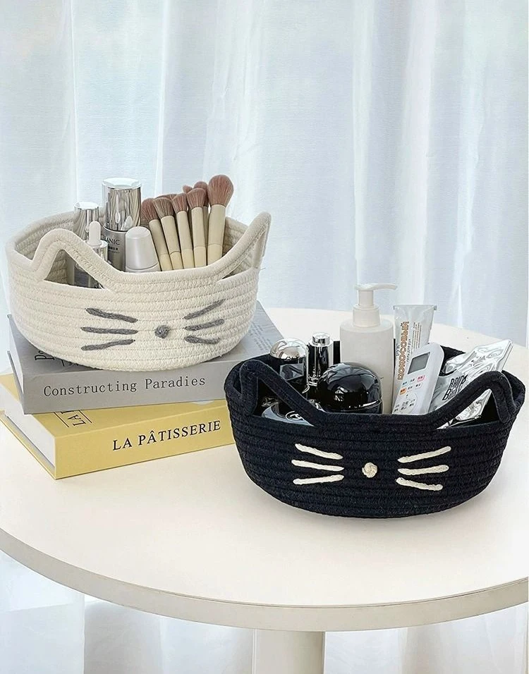 Convenient Woven Storage Basket Bedroom Kids Toy Sundries Desktop Organizer Box Space-Saving Laundry Small Items Decorative Bins