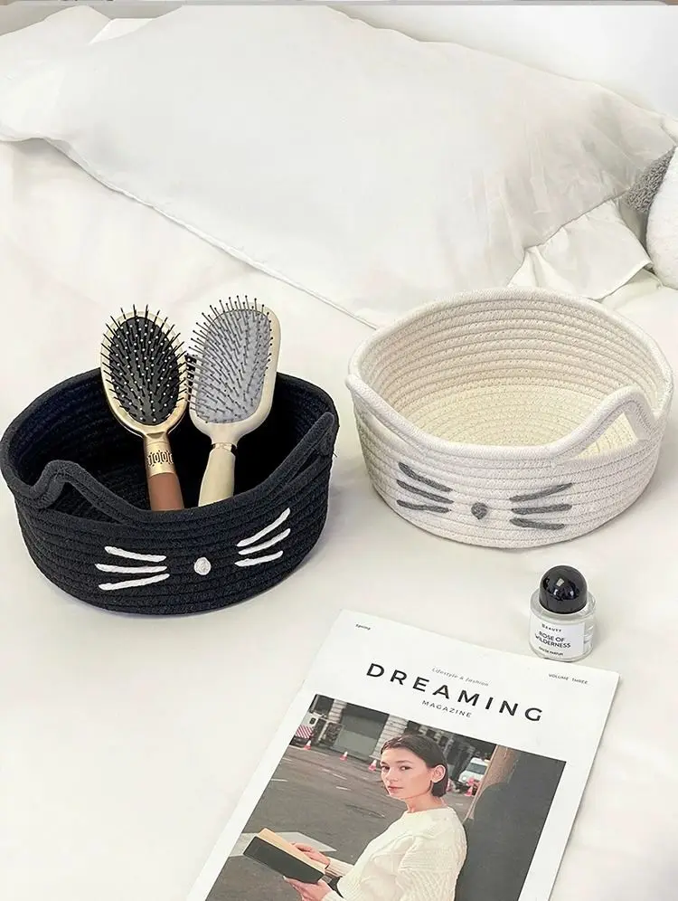 Convenient Woven Storage Basket Bedroom Kids Toy Sundries Desktop Organizer Box Space-Saving Laundry Small Items Decorative Bins