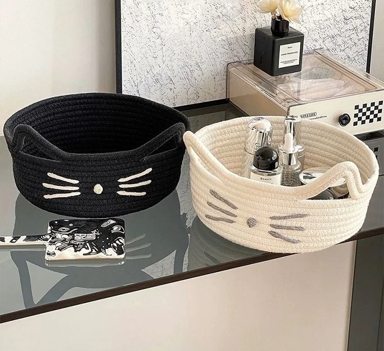 Convenient Woven Storage Basket Bedroom Kids Toy Sundries Desktop Organizer Box Space-Saving Laundry Small Items Decorative Bins