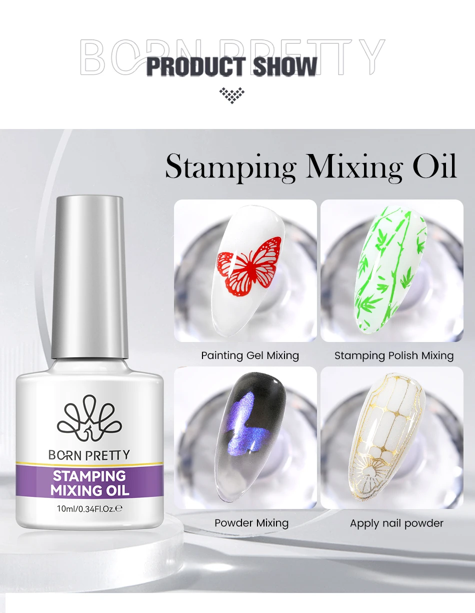 BORN PRETTY 10ml Stamping Mixing Oil Printing Tool Painting Gel Stamping Polish Nail Art Powder Mixing And Apply Nail Powder