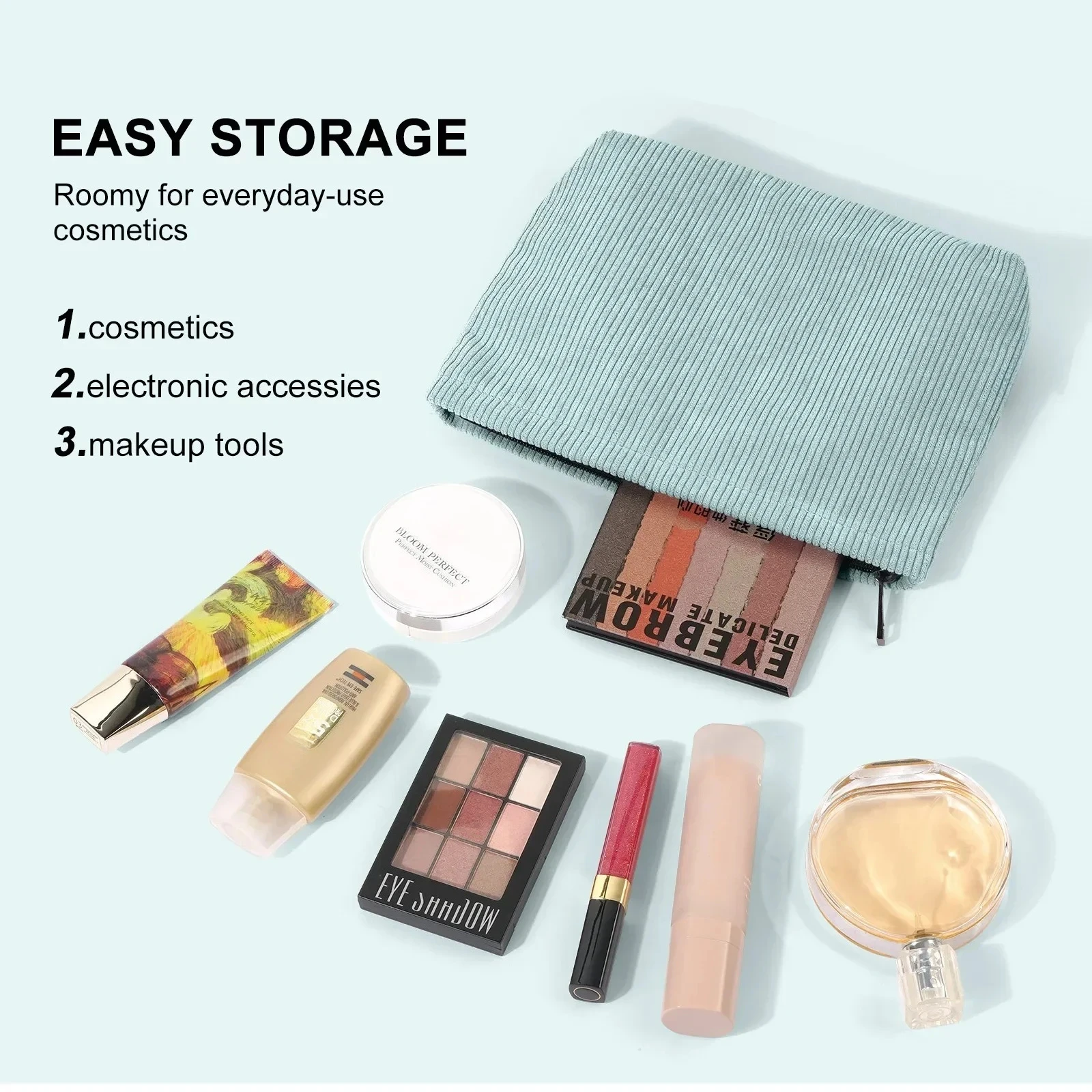 Corduroy Travel Cosmetic Bag Portable Makeup Storage Bag Purses Women Large Capacity Zipper Make Up Organizer Storage Clutch