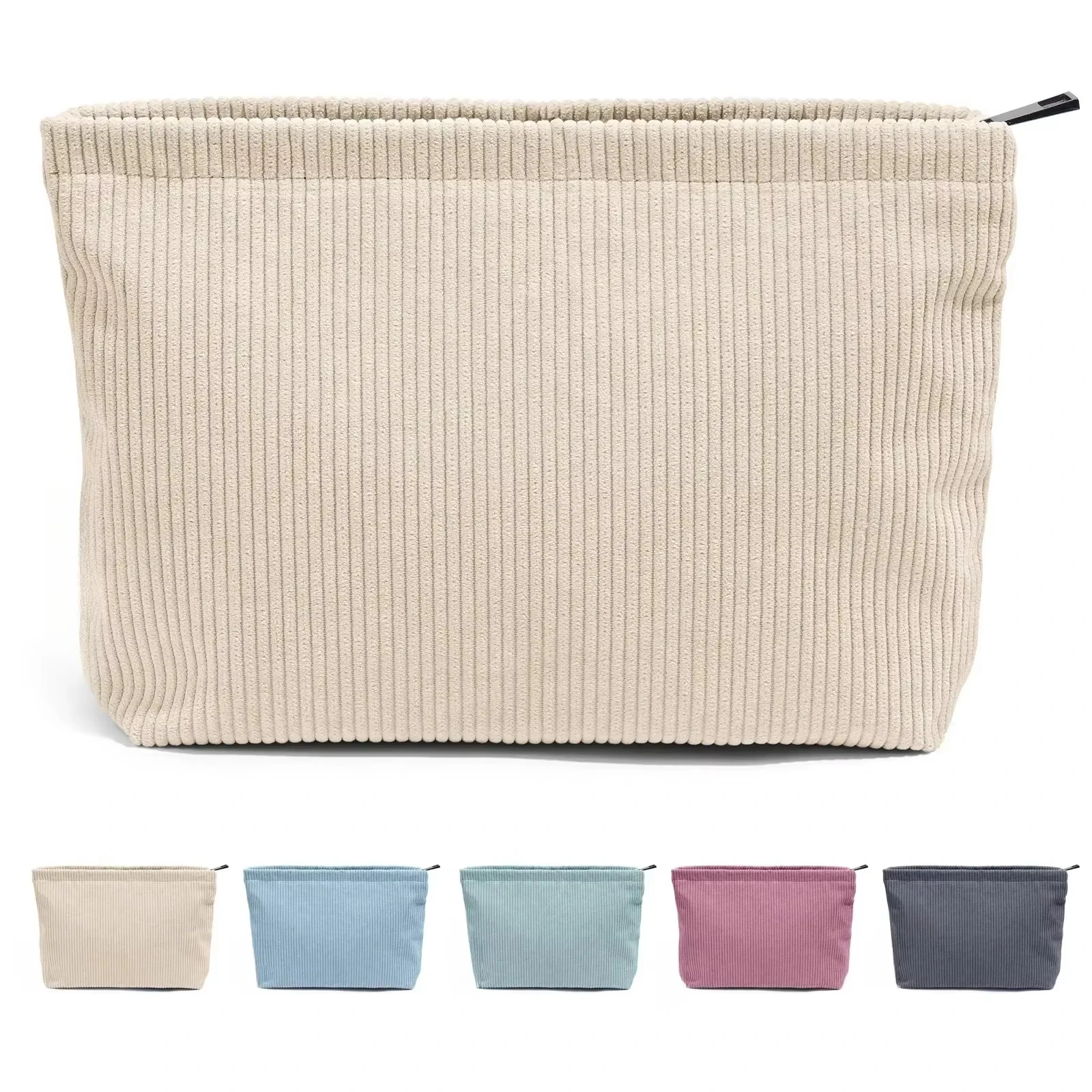 Corduroy Travel Cosmetic Bag Portable Makeup Storage Bag Purses Women Large Capacity Zipper Make Up Organizer Storage Clutch