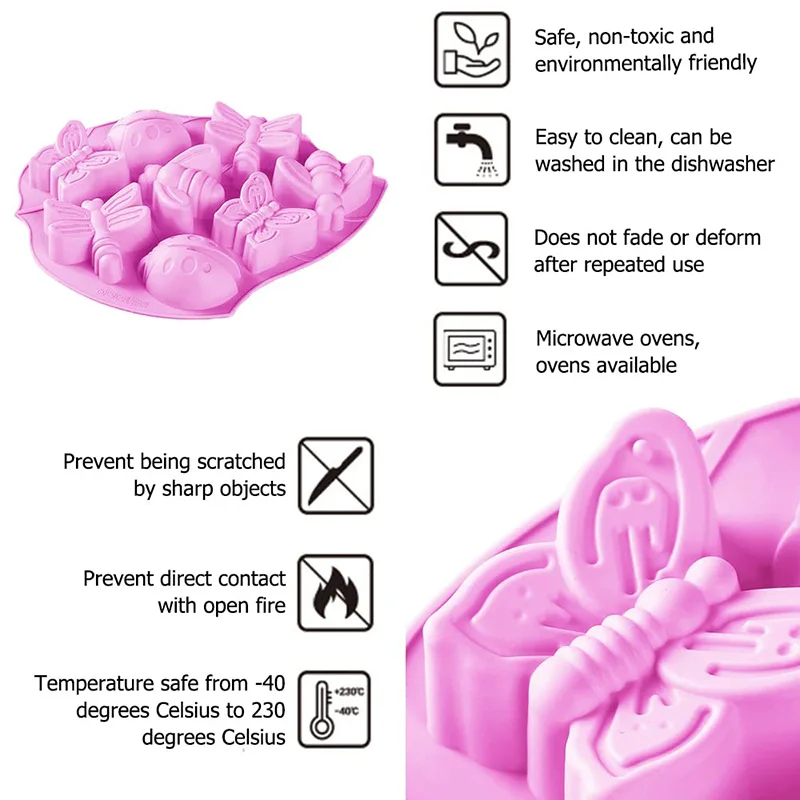 Insect Silicone Mold Butterfly Ladybug Bee Bug Chocolate Molds, Insects Cake Muffin Ice Cube Tray, Reusable Silicone Mould