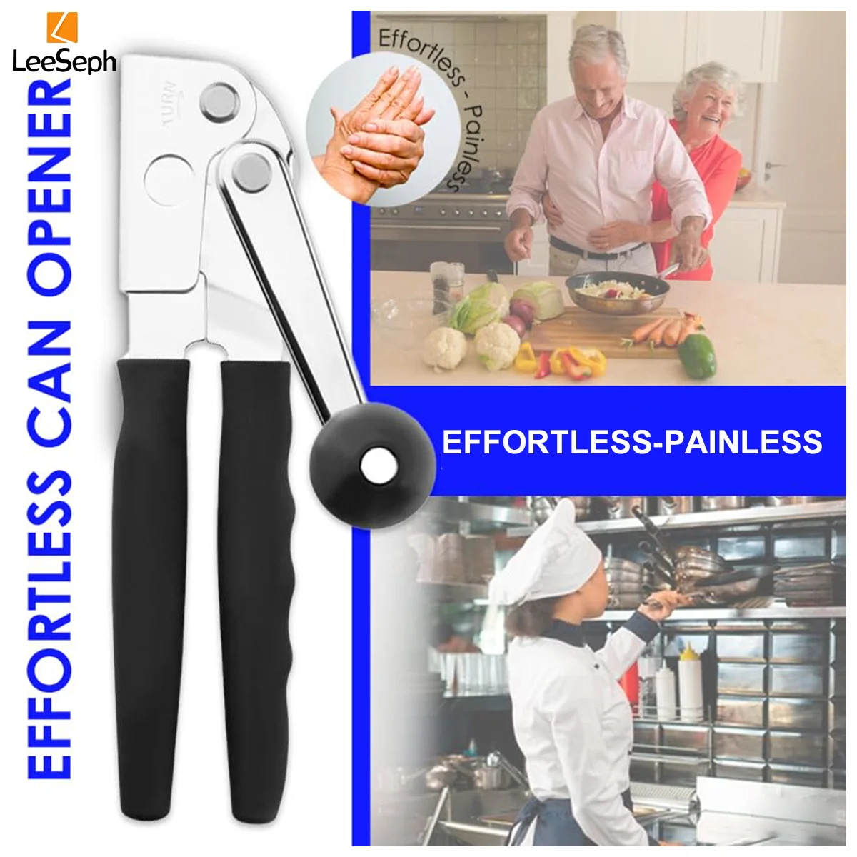 Commercial Can Opener Manual Heavy Duty for Seniors for Kitchen, Stainless Steel Opener for Restaurant Big Cans for Arthritics
