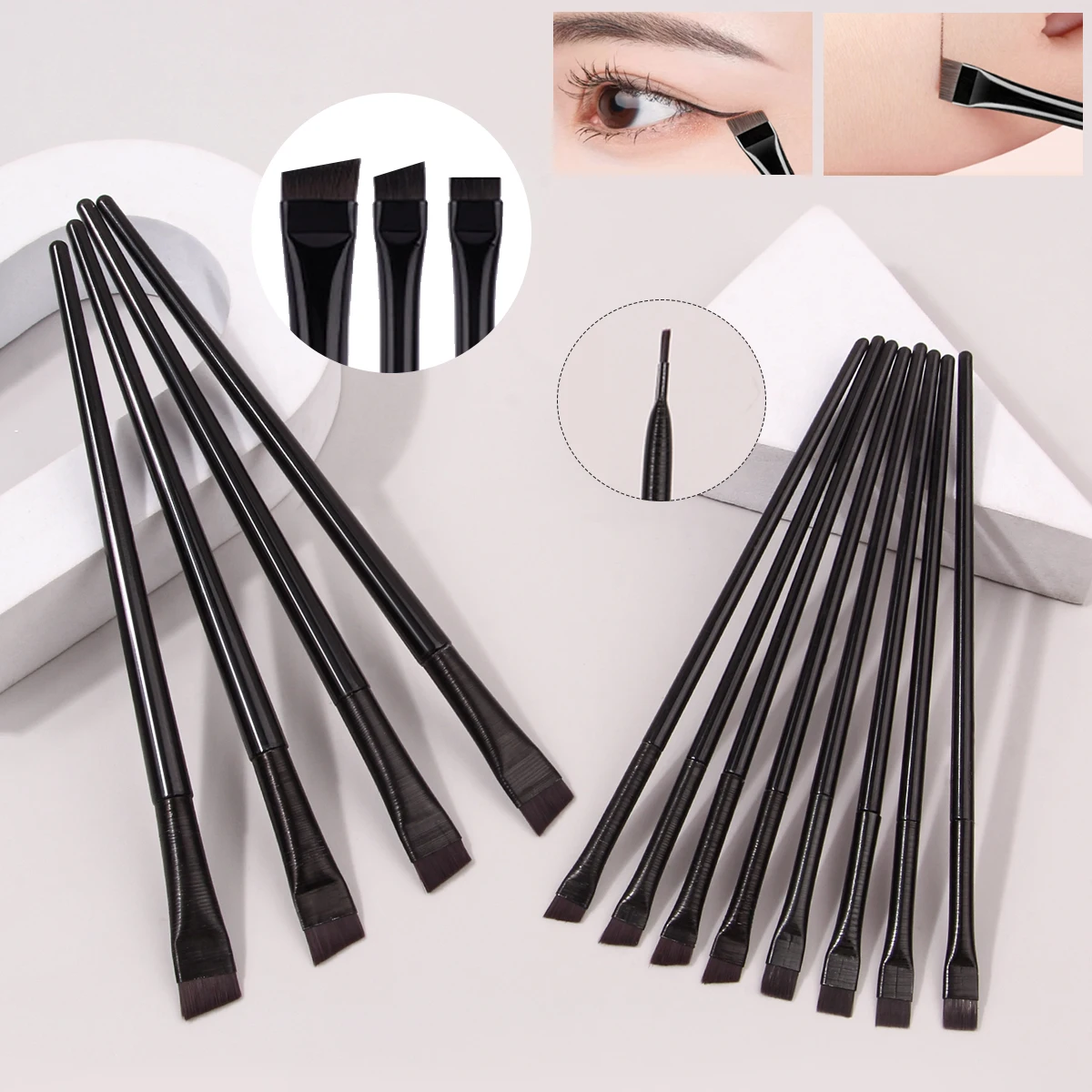 12PCS Scythe Eyeliner Brush Eyeshadow Blade Brush Detail Brush Bevel Eyebrow Brush Eyelid Down to Lying Silkworm Brush