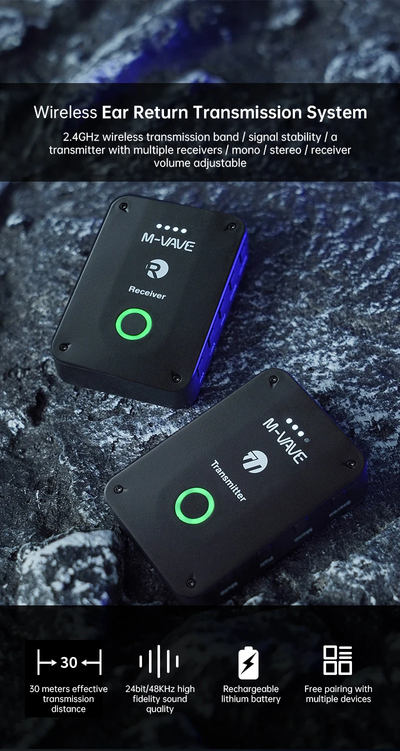 M-VAWE WP-9 Wireless Earphone Monitor 2.4G Rechargeable Transmitter Receiver with Volume Support Stereo Mono Mute Function