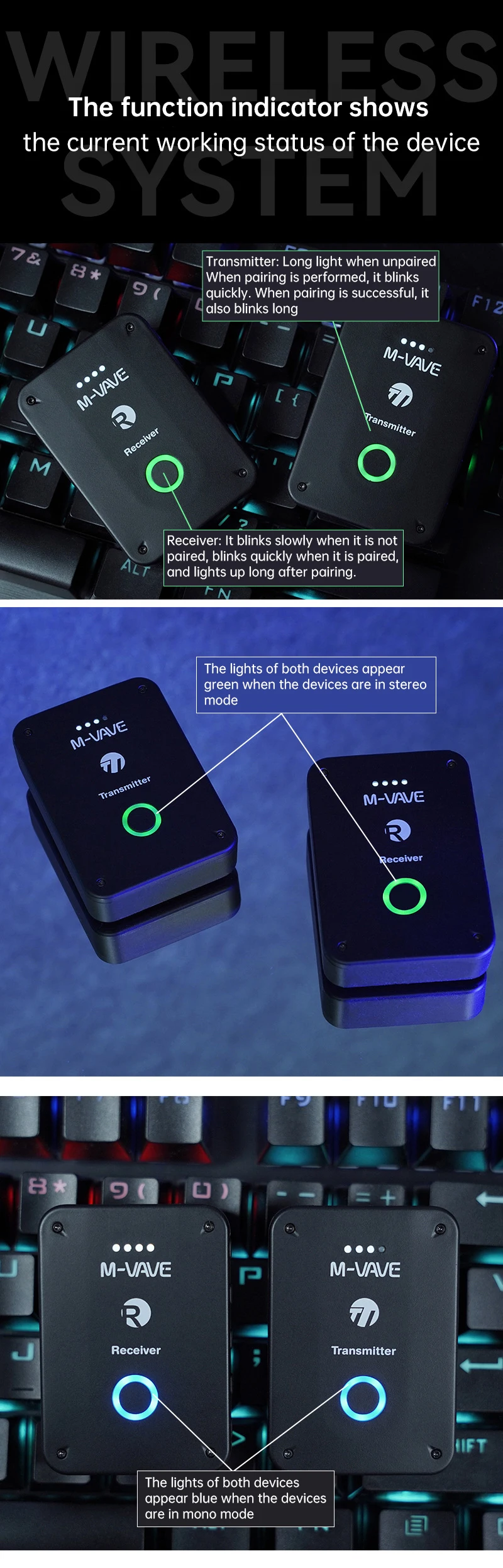 M-VAWE WP-9 Wireless Earphone Monitor 2.4G Rechargeable Transmitter Receiver with Volume Support Stereo Mono Mute Function