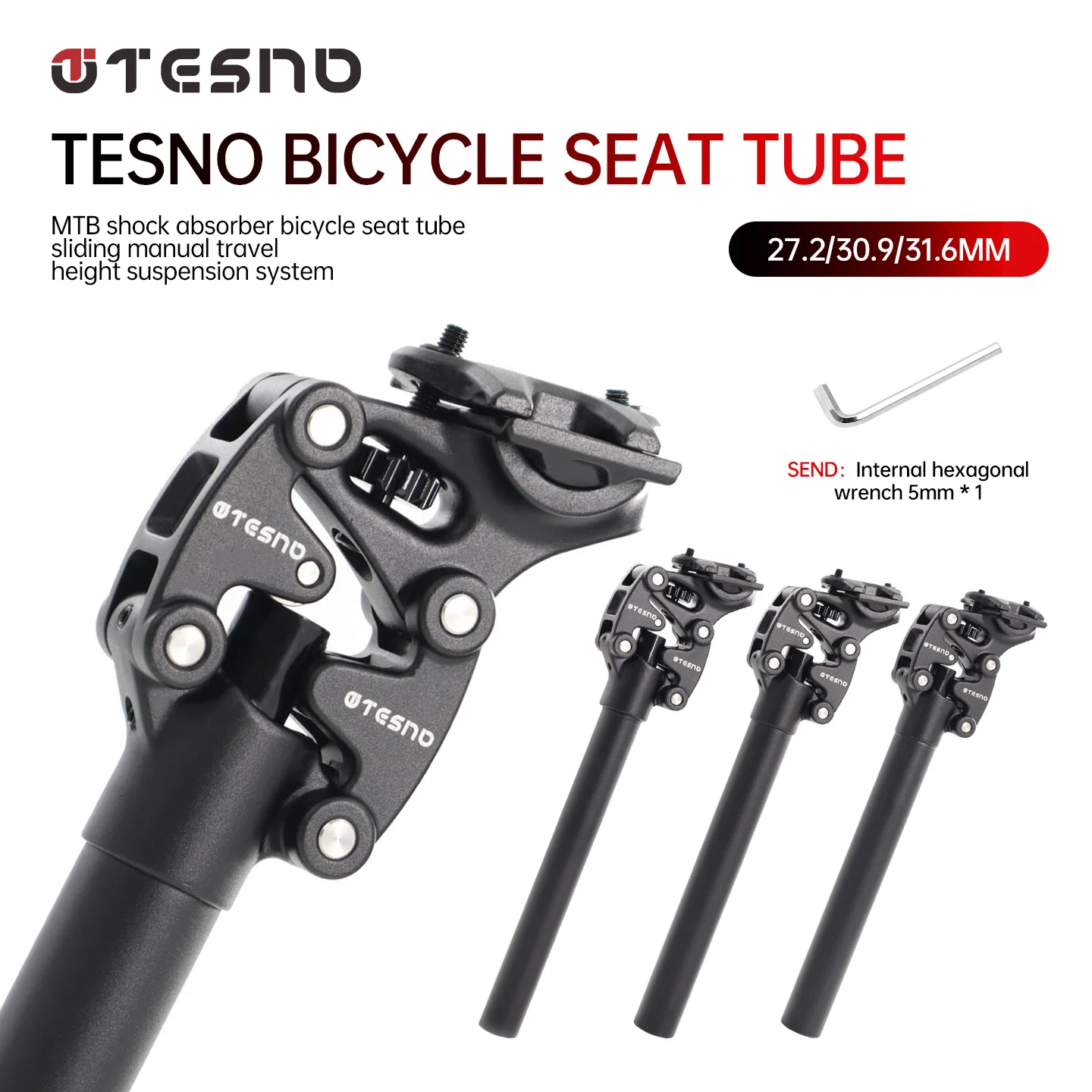 TESNO Bike Seatpost With Shock Absorber 27.2/30.9/31.6mm Mtb Bicycle Seatpost Suspension Four Link Bicycle Saddle Tube 350mm