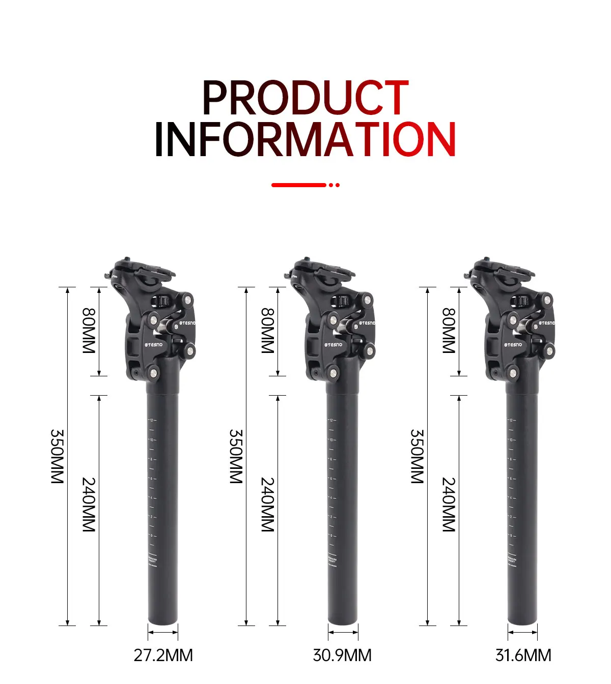 TESNO Bike Seatpost With Shock Absorber 27.2/30.9/31.6mm Mtb Bicycle Seatpost Suspension Four Link Bicycle Saddle Tube 350mm