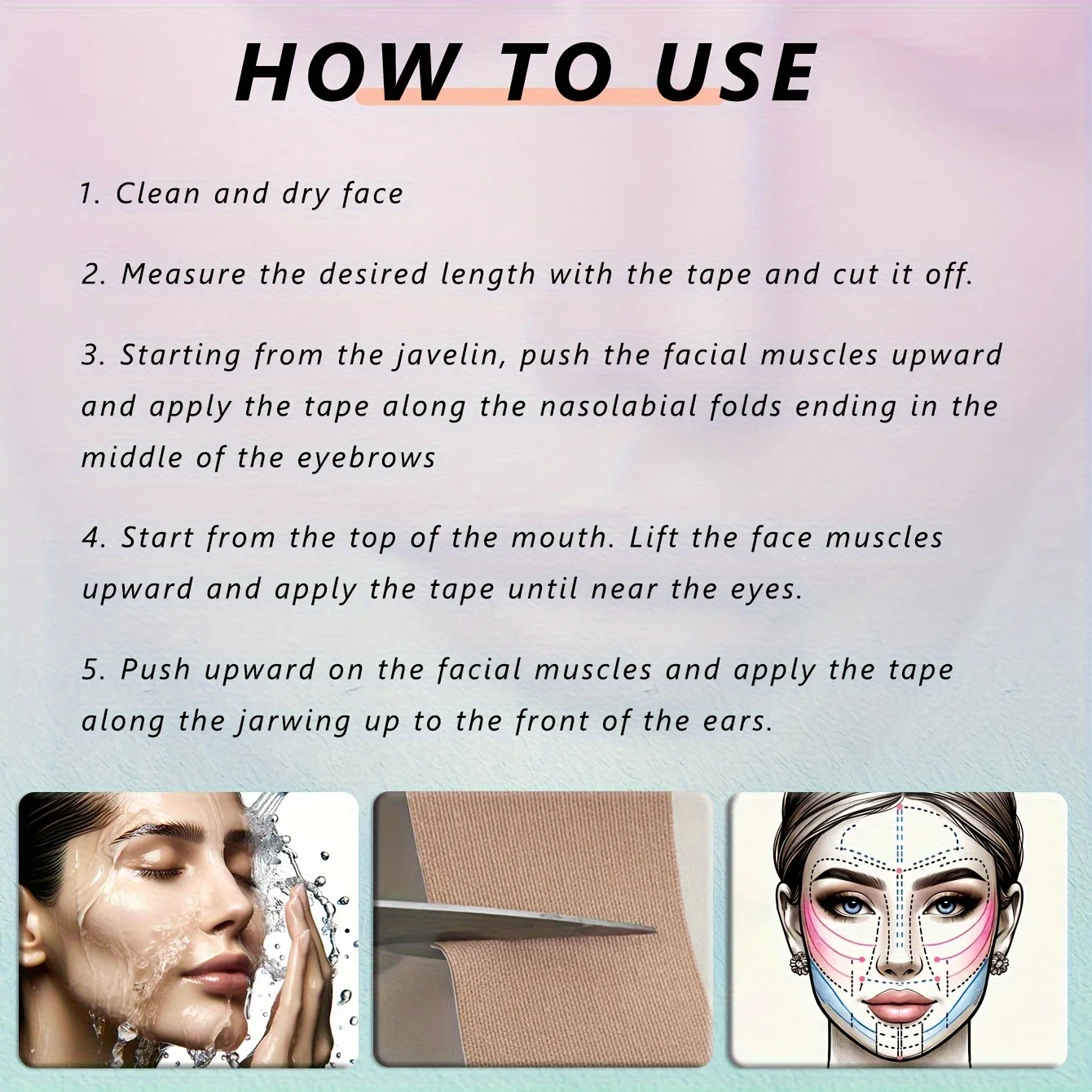 Elastic Face Lift Tape-Instantly Lifts Sagging Jowls,Neck Skin,and Double Chin for a Defined V Jawline-Reusable-0.98*196.85 inch