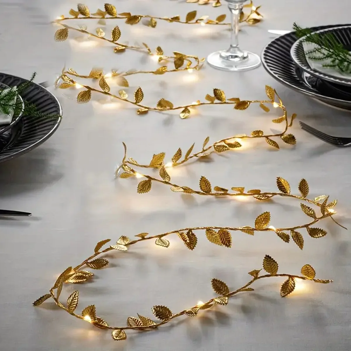 20/50/100LEDs Golden Silver Tiny Leaves Fairy Light Battery Powerd Artificial Plant Garland Vine Lights For Wedding Home Party
