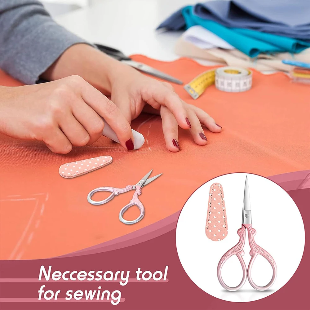 1Pc Sewing Embroidery Scissors with Artificial Leather Cover 3.6 Inch Stainless Steel Vintage Sewing Scissors for Needlework
