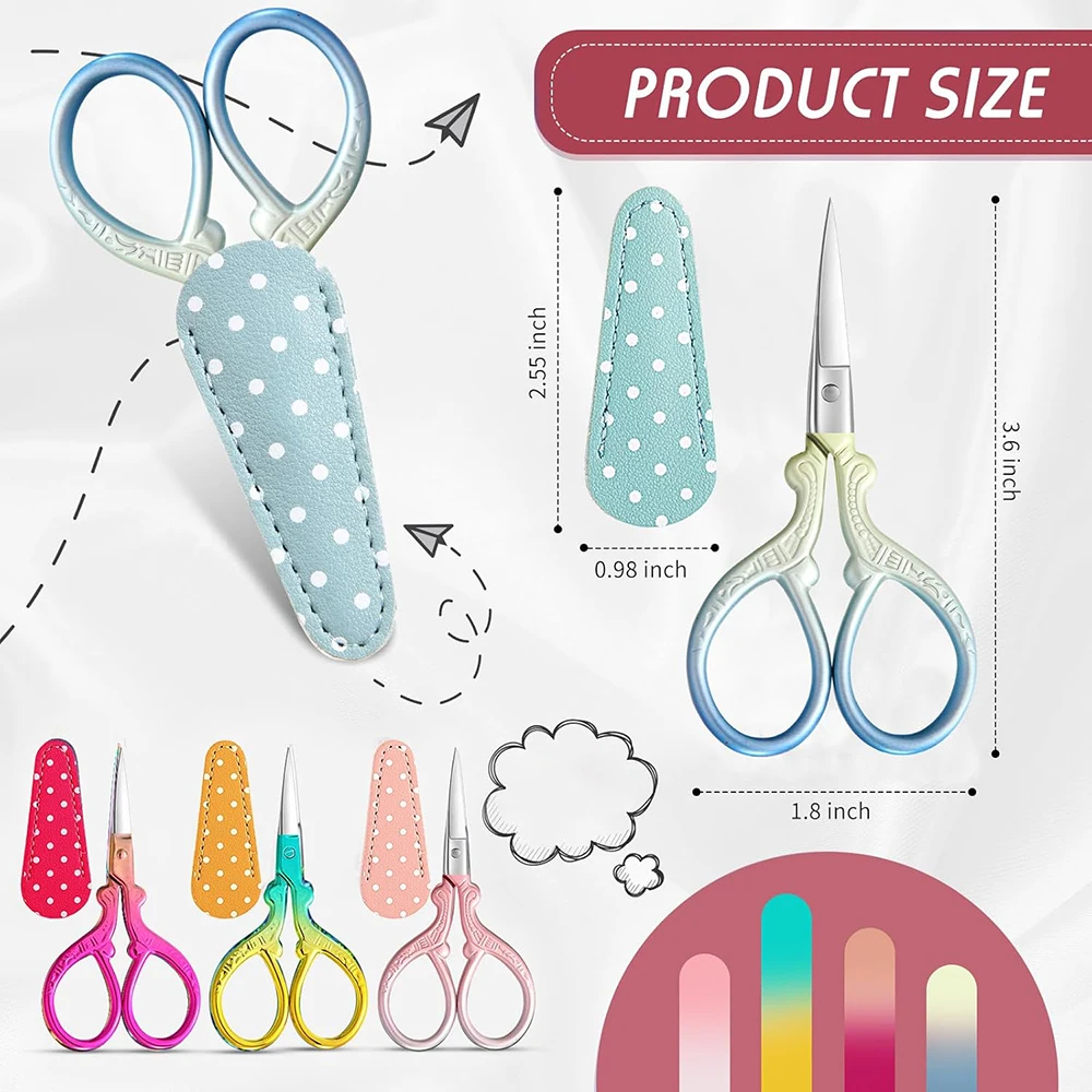 1Pc Sewing Embroidery Scissors with Artificial Leather Cover 3.6 Inch Stainless Steel Vintage Sewing Scissors for Needlework