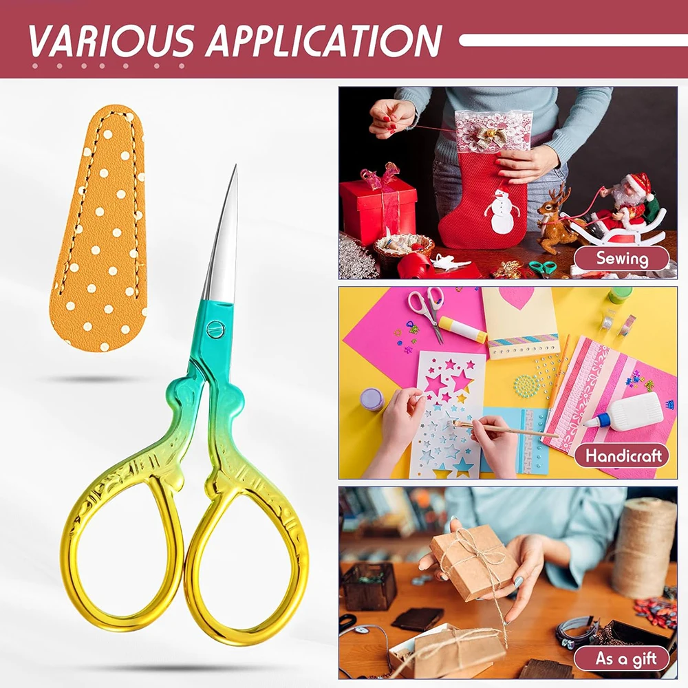 1Pc Sewing Embroidery Scissors with Artificial Leather Cover 3.6 Inch Stainless Steel Vintage Sewing Scissors for Needlework