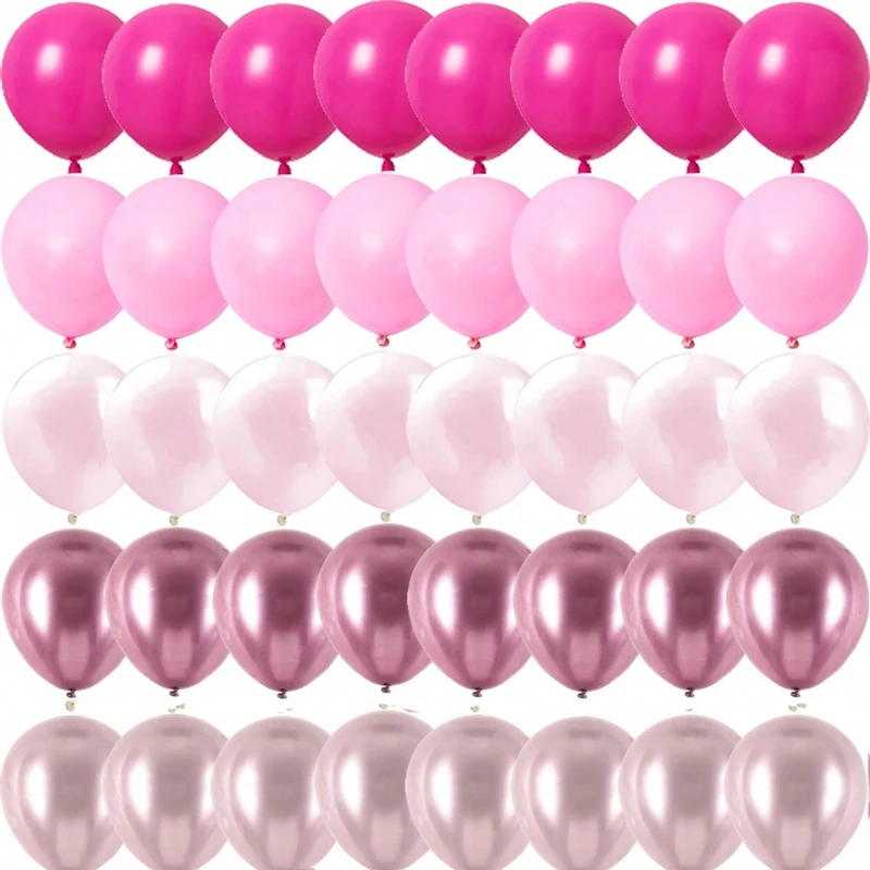 50Pcs Sparkling Metal Pink Latex Balloons - Wedding, Birthday, Anniversary Decoration