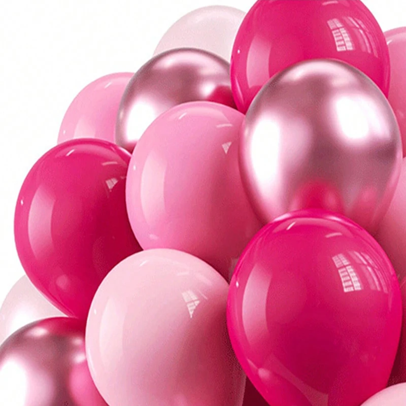 50Pcs Sparkling Metal Pink Latex Balloons - Wedding, Birthday, Anniversary Decoration