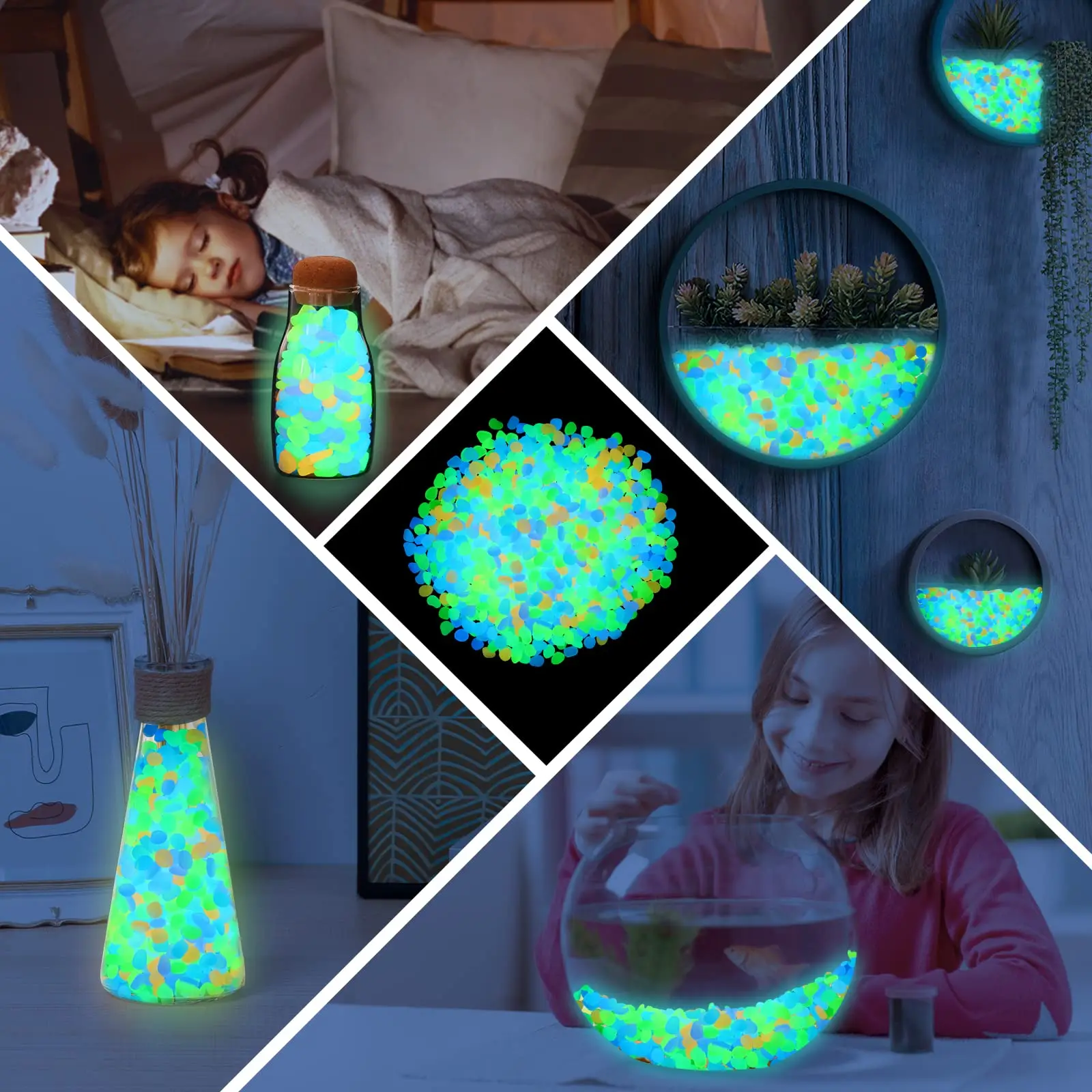 100Pcs Glow in the Dark Garden Pebbles For Sidewalk Garden Terrace Lawn Garden Patio Fish Tank Aquarium Decoration Glow Stone