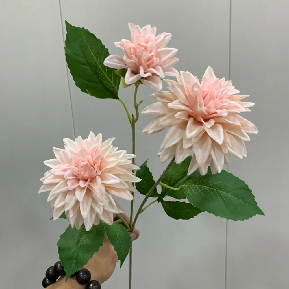 Lifelike Artificial Dahlia Flower with 3 Heads Long Branch Silk Flower for Home Wedding Decor Birthday Party Bedroom Decoration