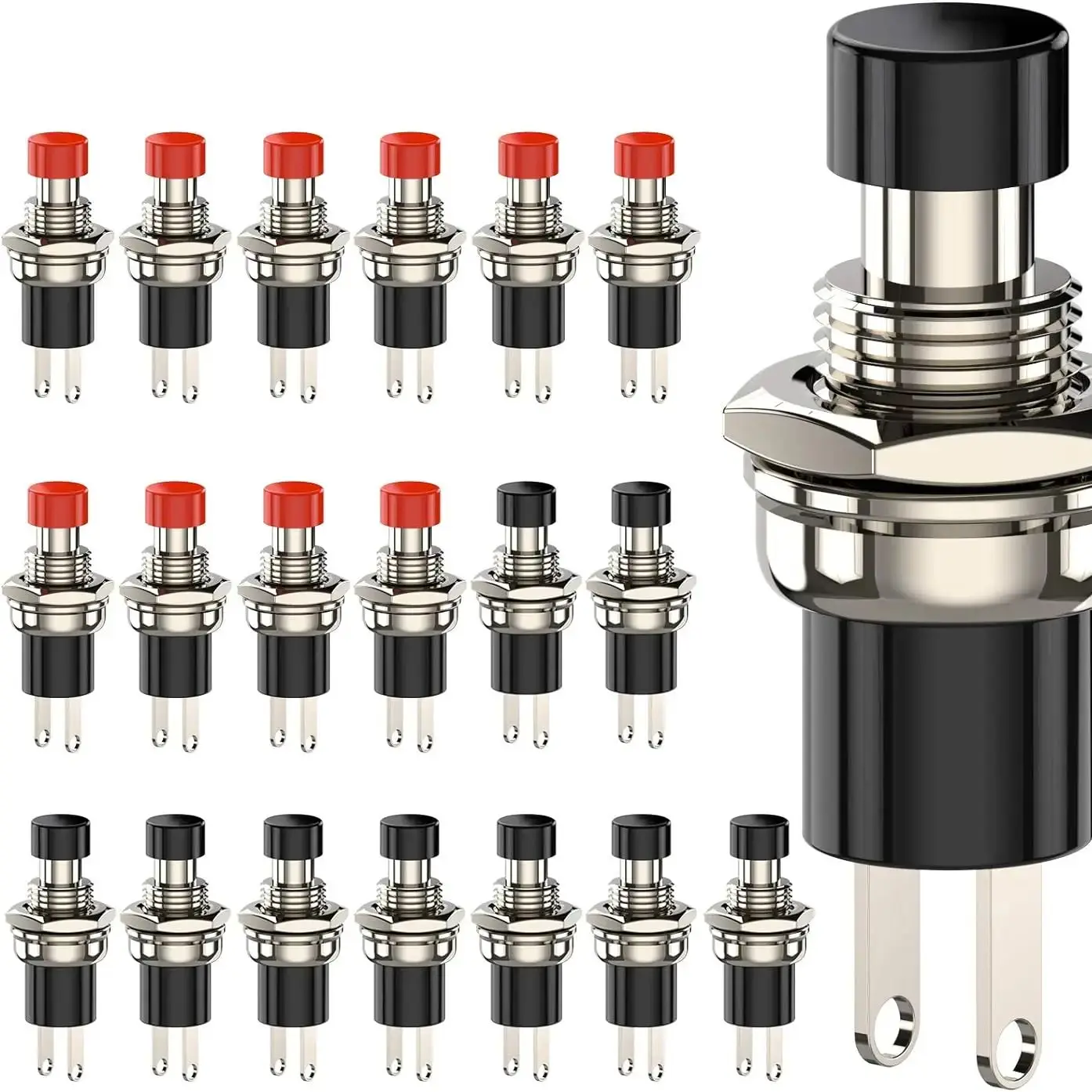 20pcs Momentary Push Button Switch, 1A 250VAC SPST Mini Pushbutton Switches Normally Open(NO) Black & Red Cap
