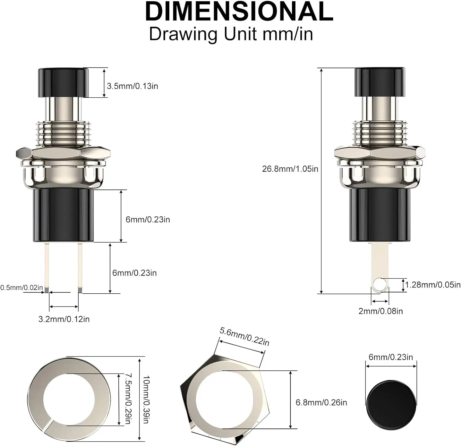 20pcs Momentary Push Button Switch, 1A 250VAC SPST Mini Pushbutton Switches Normally Open(NO) Black & Red Cap