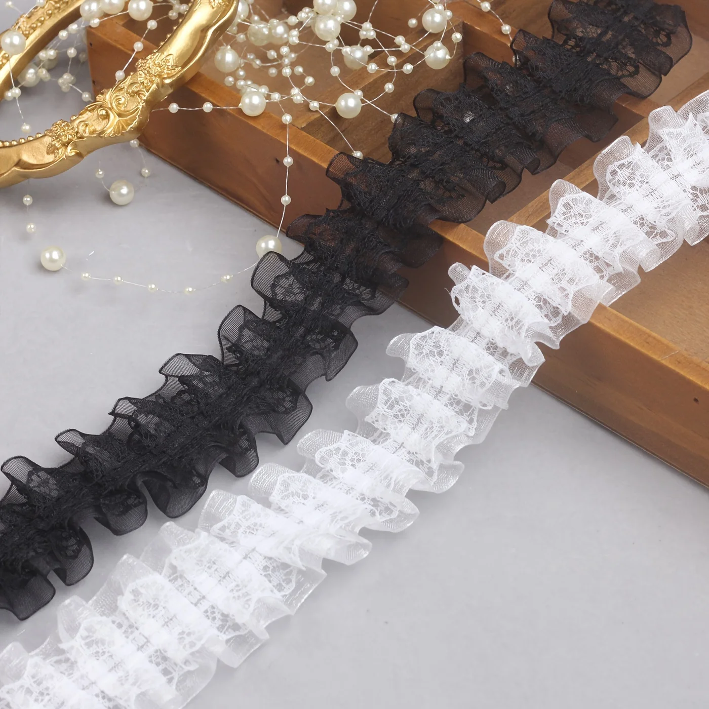 1 Yard Double Layer Lace 4cm Wide, DIY Mesh Garment Skirt Fabric Material