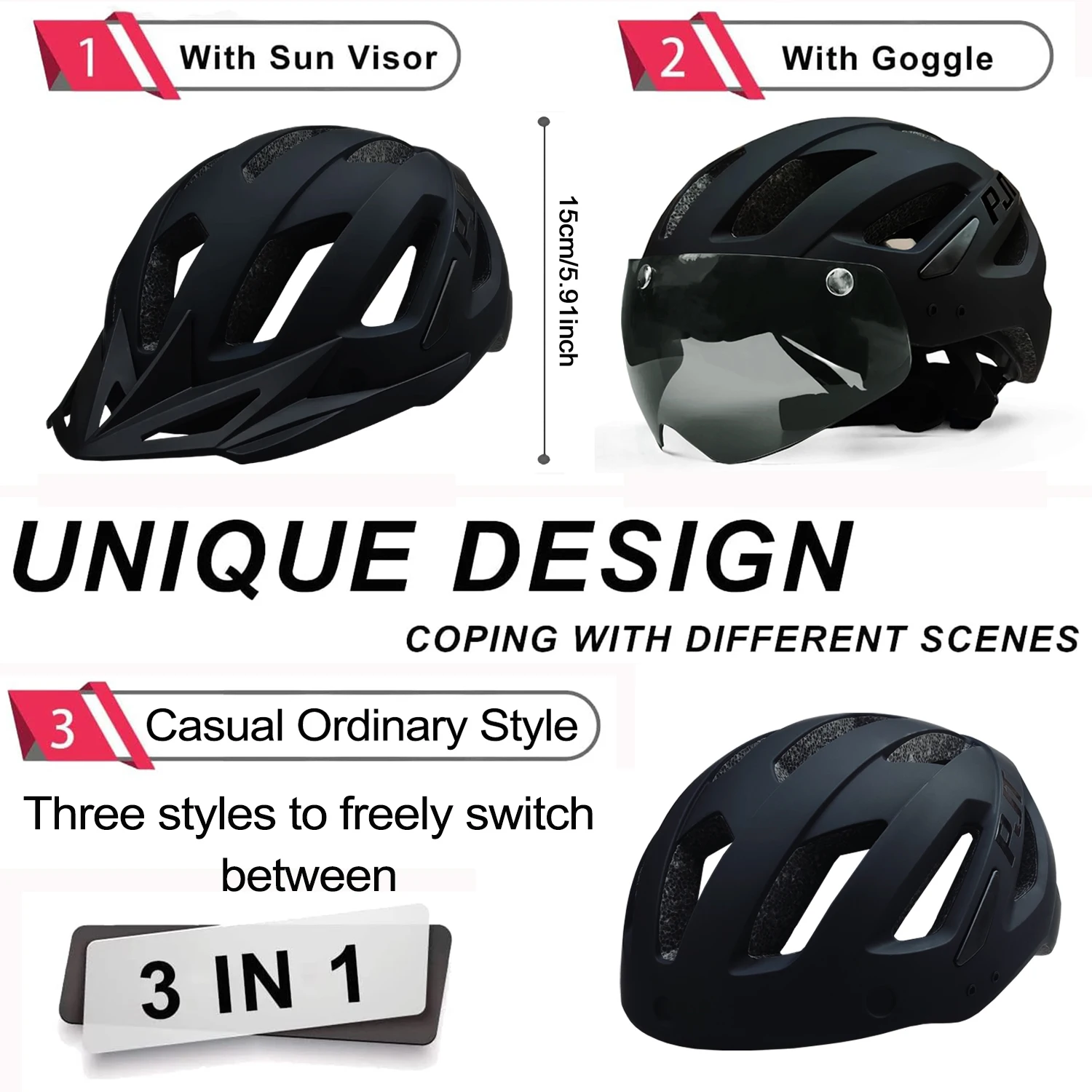 PJT New USB Rechargeable LED Taillight Bike Helmet Sun Visor Goggle Men Bicycle Helmet Sunglasses Riding Road MTB Cycling Helmet