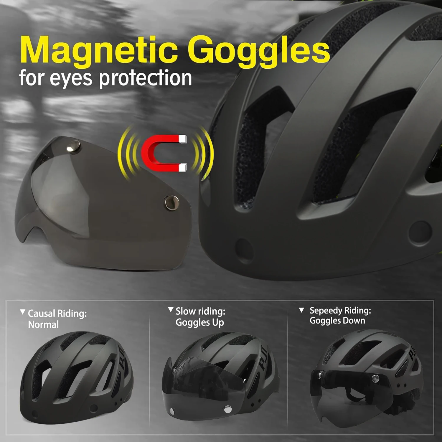 PJT New USB Rechargeable LED Taillight Bike Helmet Sun Visor Goggle Men Bicycle Helmet Sunglasses Riding Road MTB Cycling Helmet