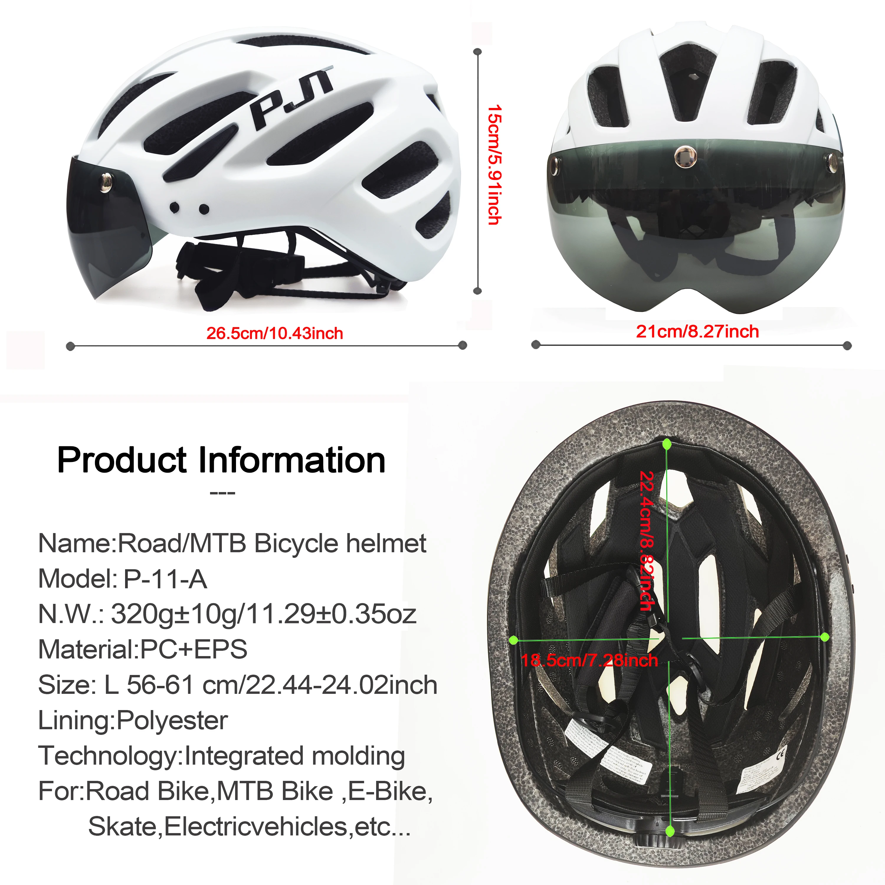 PJT New USB Rechargeable LED Taillight Bike Helmet Sun Visor Goggle Men Bicycle Helmet Sunglasses Riding Road MTB Cycling Helmet