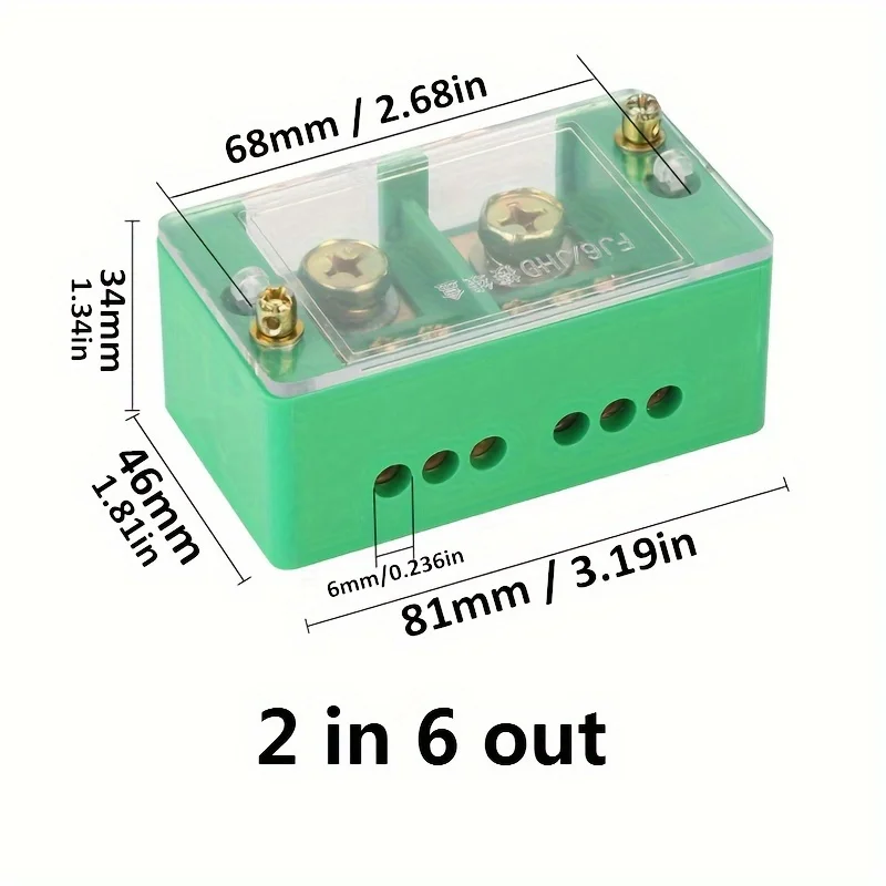 1 Piece Fj6 Single-Phase/Three-Phase Electrical Junction Box - 2inch Outlets, 6/8/12 Ports, Brass Terminal Block, Suitable for Household Distribution, Maximum Support 200A, 220V