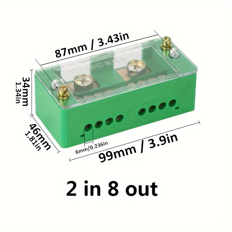 1 Piece Fj6 Single-Phase/Three-Phase Electrical Junction Box - 2inch Outlets, 6/8/12 Ports, Brass Terminal Block, Suitable for Household Distribution, Maximum Support 200A, 220V