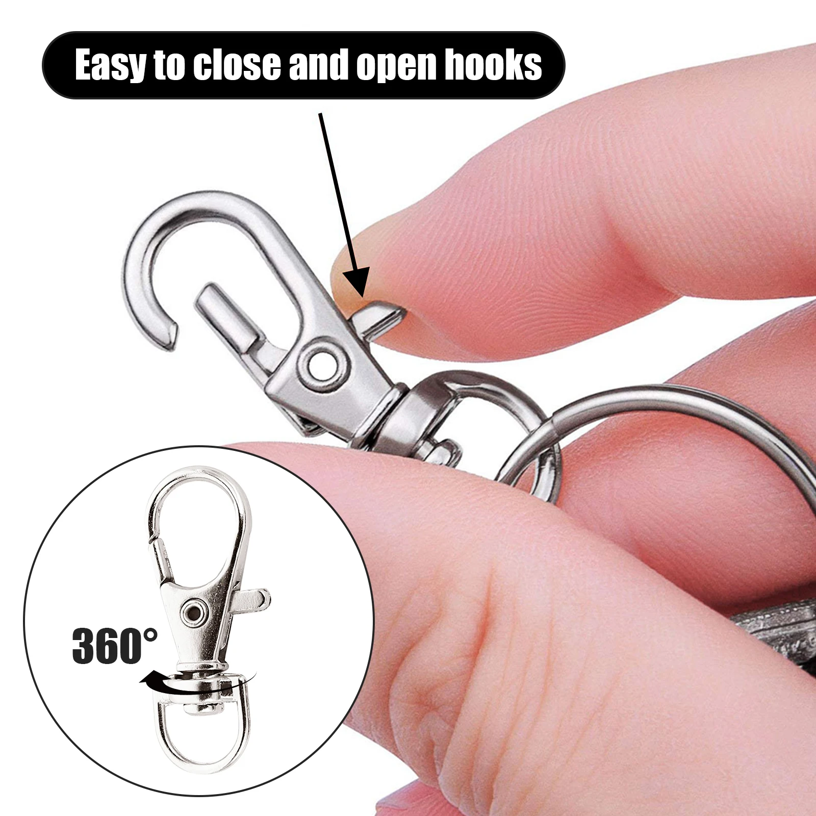 25-200Pcs Swivel Lobster Clasp Snap Hooks Stainless Steel Key Ring Clasp D Ring Snap Hook for Keychains Jewelry DIY Crafts
