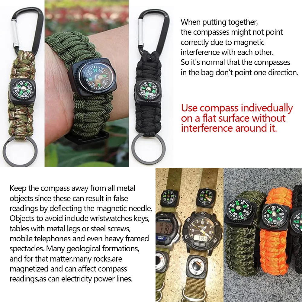 5/10/16Pcs Mini Pocket Oil Filled Compass Portable Wristband Compass Detachable Outdoor Camping Hiking Travel Navigation Tool