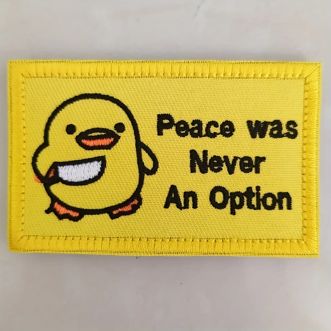 1pc Funny Duck with Knife Patch Peace Never an Option, Cute Meme for Tactical Molle Bag Jacket, Jeans, Iron-On DIY Craft