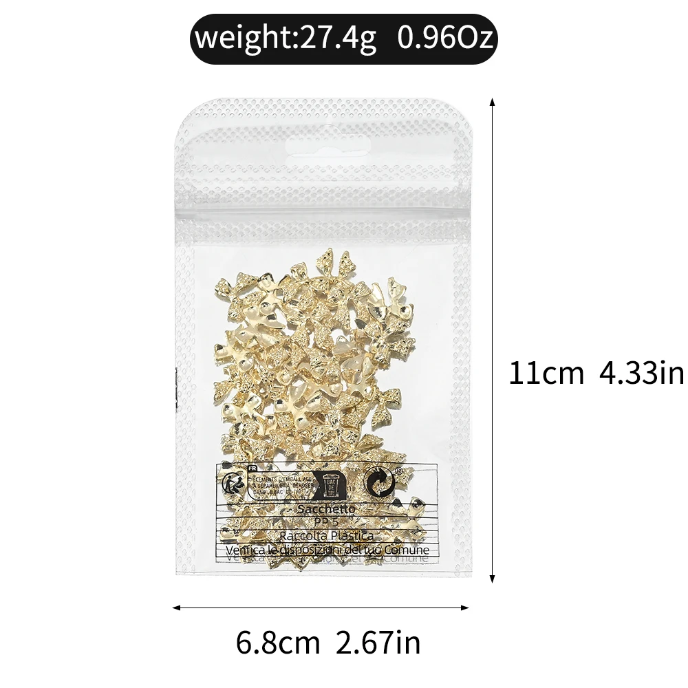 50Pcs 3D Luxury Shiny Metal Bow Nail Charms 10.5*11mm Alloy Gold Silver Ribbon Bowknots Nail Art Jewelry Cute Nail Art Accessor