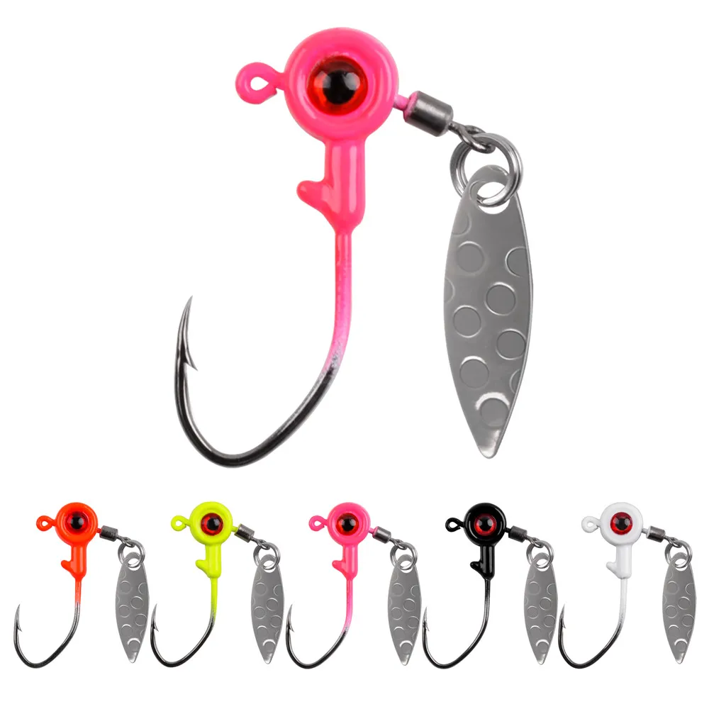 10Pcs Fishing Jig Heads Underspin Spinner Blade 3D Eyes Painted Fishing Lure Crappie Jig hooks for Bass Walleye Trout Fishing