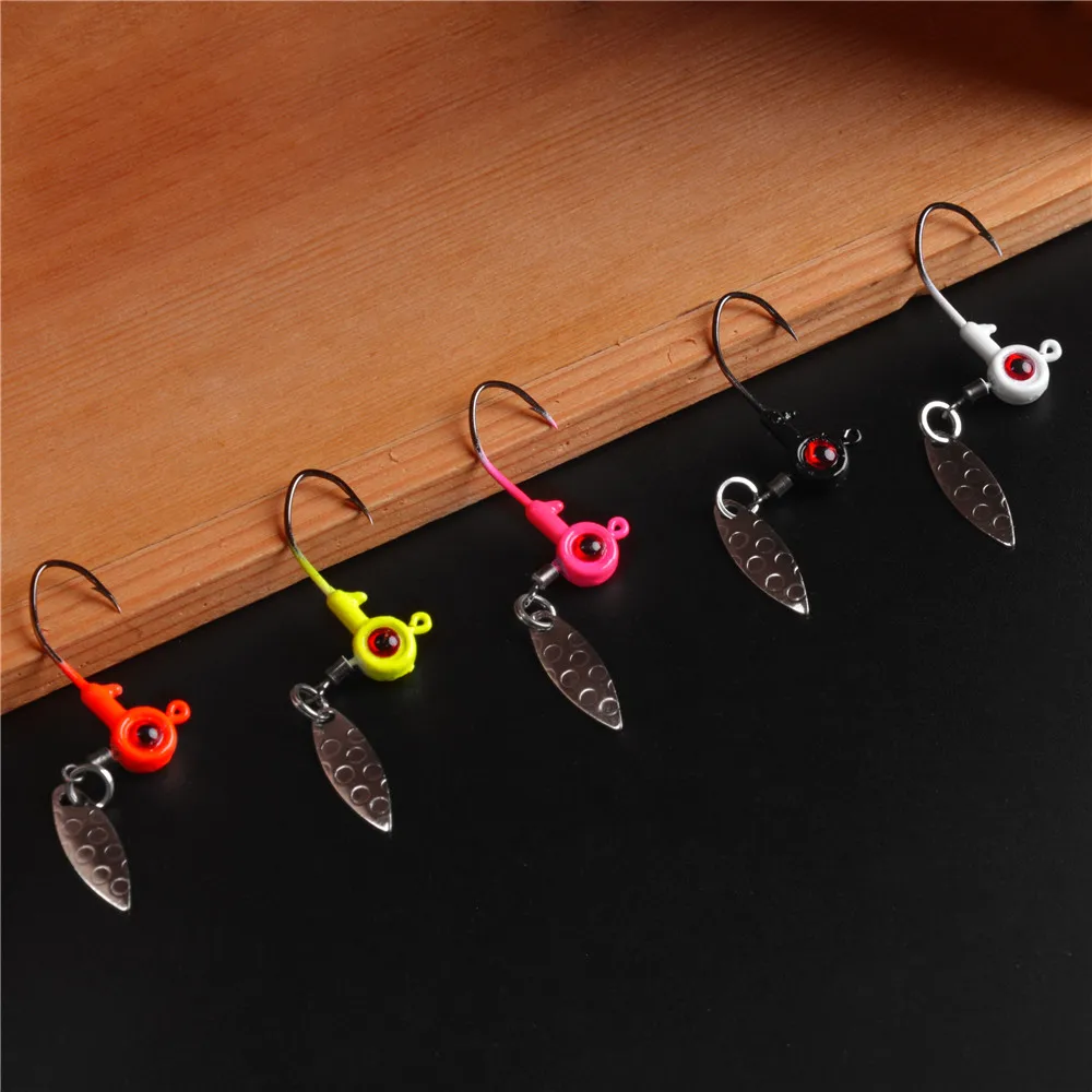 10Pcs Fishing Jig Heads Underspin Spinner Blade 3D Eyes Painted Fishing Lure Crappie Jig hooks for Bass Walleye Trout Fishing