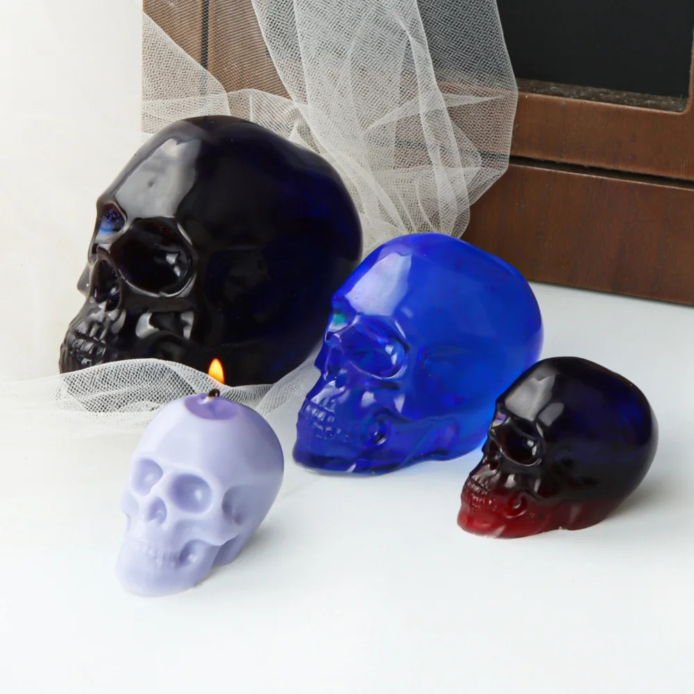 3D Human Skull Candle Silicone Mold Halloween Skull Plaster Crystal Glue Soap DIY Solid Silicone Mold Unique Home Decor Gift
