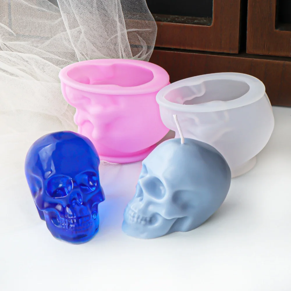 3D Human Skull Candle Silicone Mold Halloween Skull Plaster Crystal Glue Soap DIY Solid Silicone Mold Unique Home Decor Gift