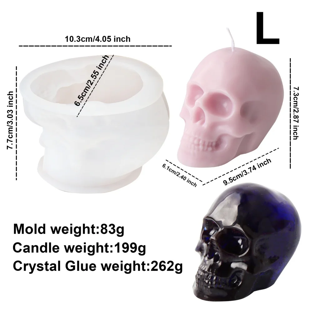 3D Human Skull Candle Silicone Mold Halloween Skull Plaster Crystal Glue Soap DIY Solid Silicone Mold Unique Home Decor Gift