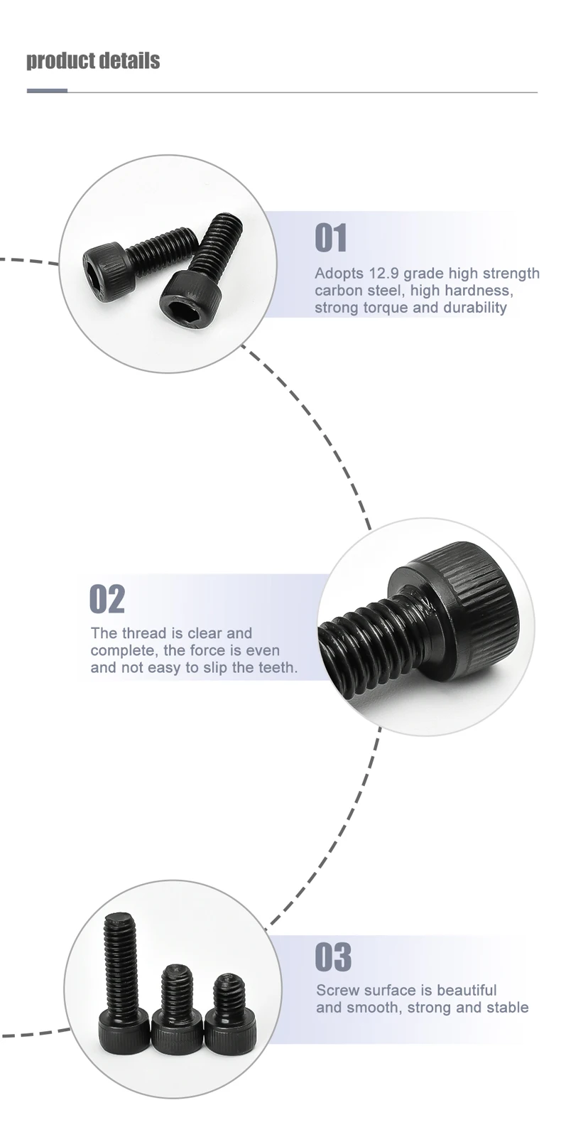 M2M3M4M5M6M8M10M12M14M16 Carbon Steel Grade 12.9 DIN912 Hex Socket Bolts Black Metric Threaded Hexagonal Machine Screws DIY Bolt
