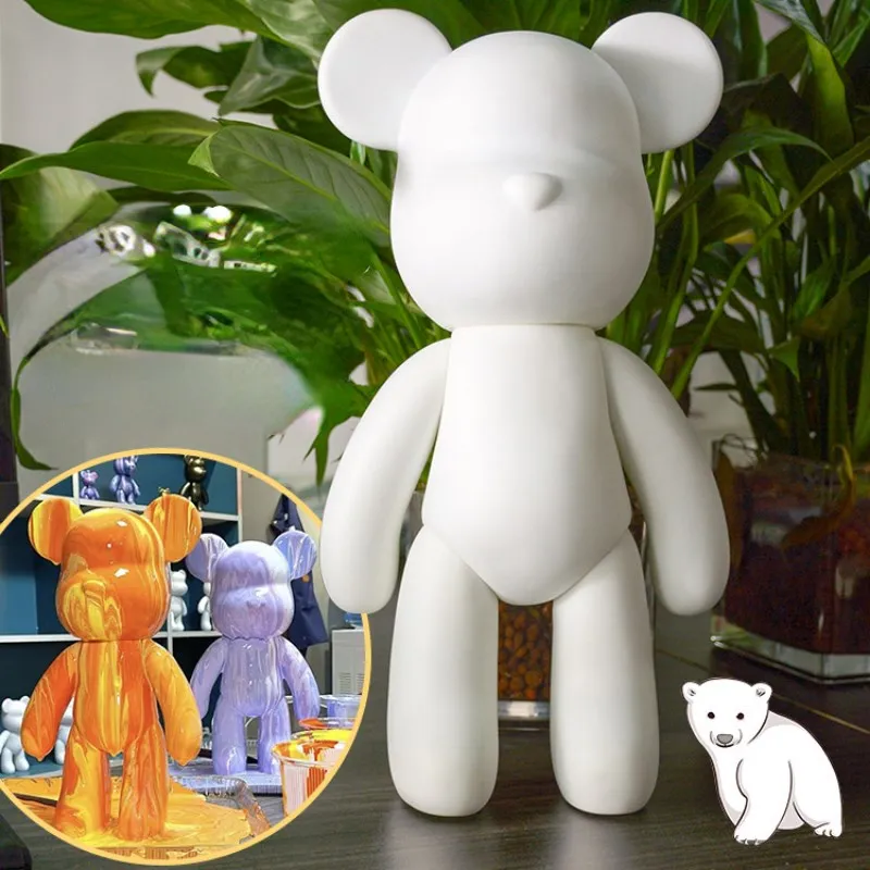Creative Fluid Bear Handmade DIY Painting Violent Bear Sculpture White Mold Doll Figurine Toys Animal Bear Home Decor Ornaments