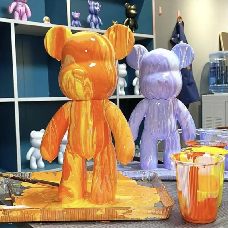 Creative Fluid Bear Handmade DIY Painting Violent Bear Sculpture White Mold Doll Figurine Toys Animal Bear Home Decor Ornaments