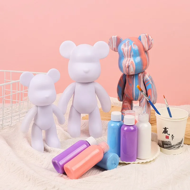 Creative Fluid Bear Handmade DIY Painting Violent Bear Sculpture White Mold Doll Figurine Toys Animal Bear Home Decor Ornaments
