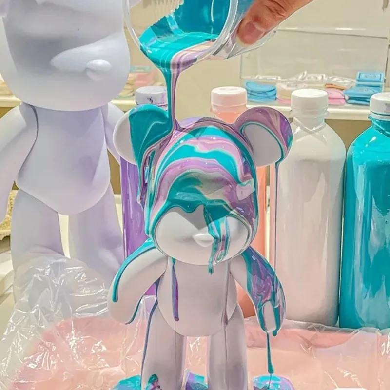 Creative Fluid Bear Handmade DIY Painting Violent Bear Sculpture White Mold Doll Figurine Toys Animal Bear Home Decor Ornaments