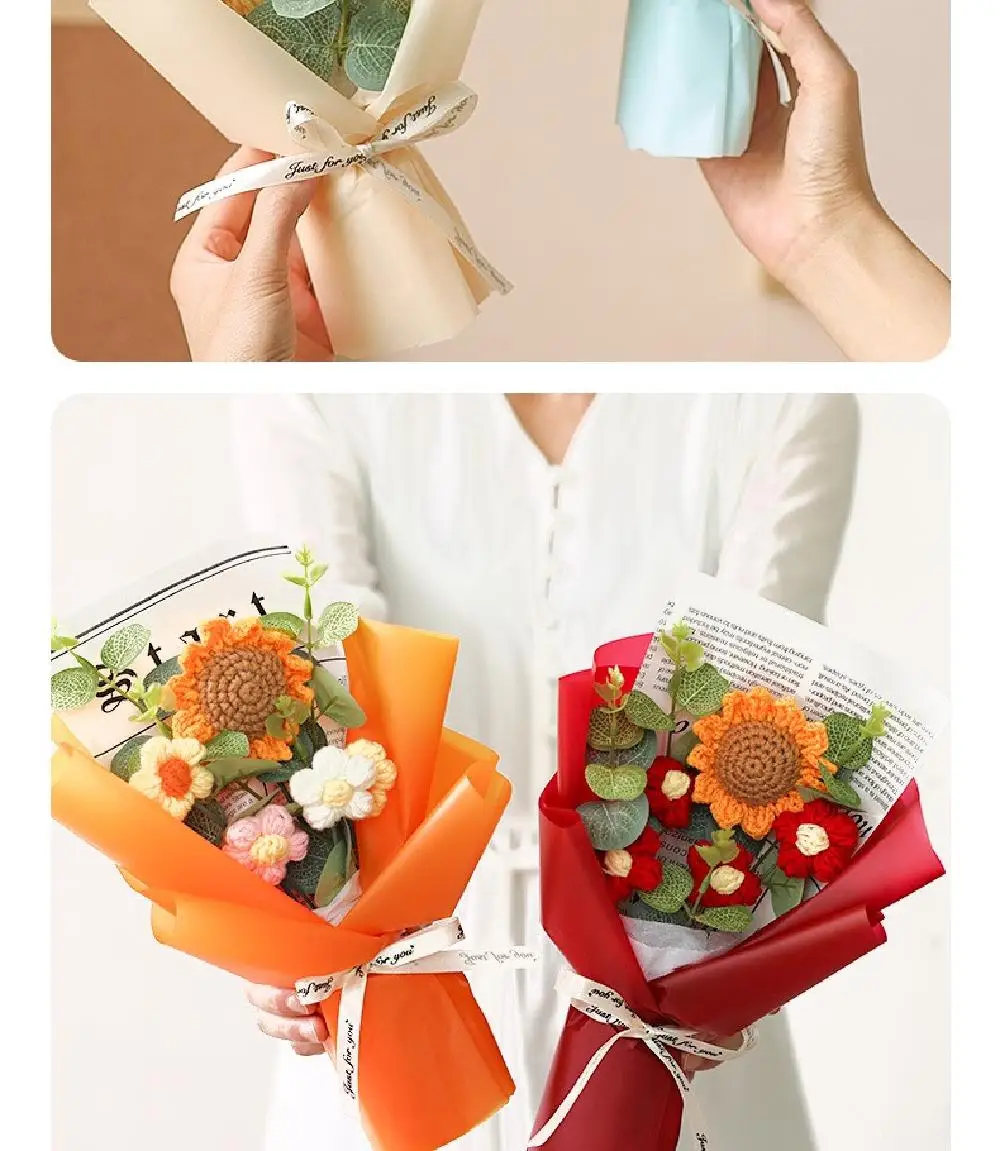 Artificial Flower Crochet Bouquet Handmade Anniversary Sunflower Daisy Bouquet Mothers Day Birthday Gift Eternal Flower