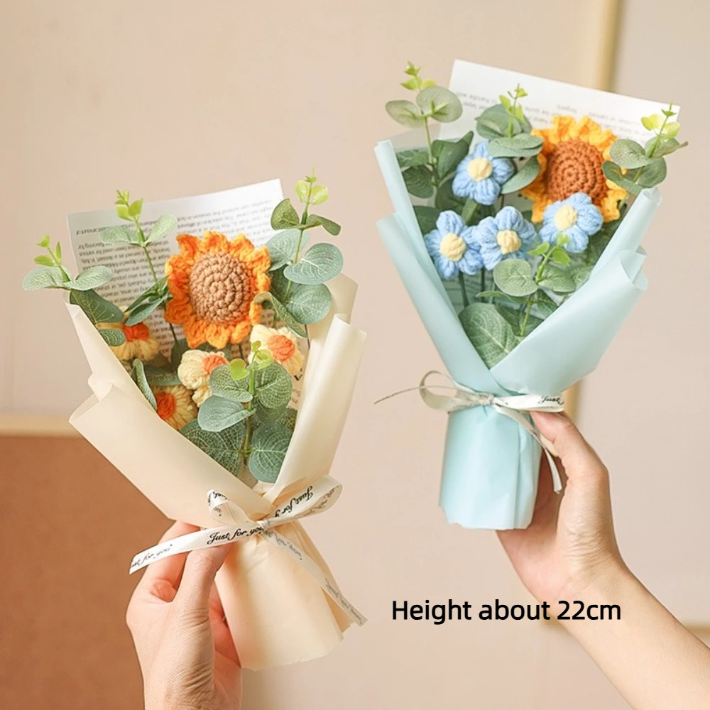 Artificial Flower Crochet Bouquet Handmade Anniversary Sunflower Daisy Bouquet Mothers Day Birthday Gift Eternal Flower